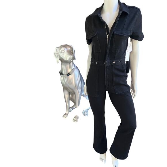 NEW Good American Petite Fit for Success Denim Black Jumpsuit Women’s Large - Picture 1 of 7